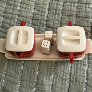 MCM Chicago Federal Tool Corp Red Creamer, Sugar S&P with Tray extra Salt Shaker